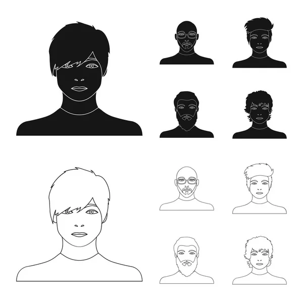 Το πρόσωπο ενός φαλακρός άνδρας με γυαλιά και μια γενειάδα, ένας γενειοφόρος άνδρας, η εμφάνιση ενός άντρα με μια κόμμωση. Προσώπου και η εμφάνιση που συλλογή εικονιδίων σε μαύρο, περίγραμμα στυλ διάνυσμα σύμβολο απόθεμα ενδεικτικά — Διανυσματικό Αρχείο