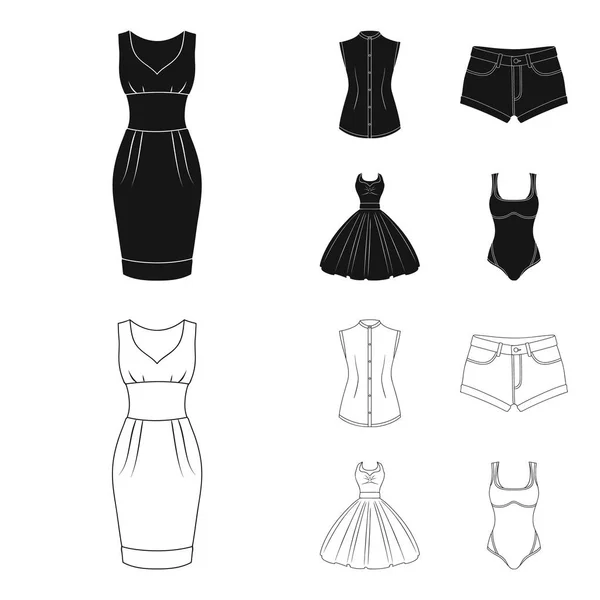 Ropa para mujer negro, iconos de contorno en la colección de conjuntos para design.Clothing Variedades y accesorios vector símbolo stock web ilustración . — Vector de stock
