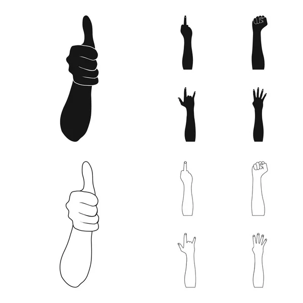 Черный язык жестов, значки контуров в коллекции наборов для design.Emotional часть коммуникационного вектора символов веб-иллюстрации . — стоковый вектор