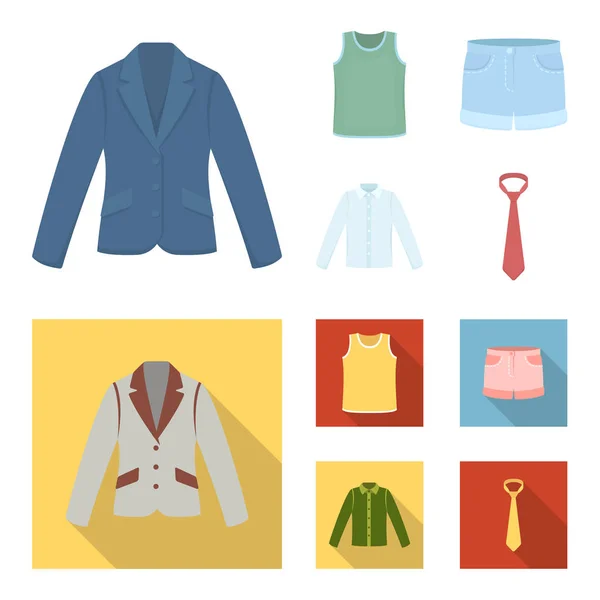 Camisa con mangas largas, pantalones cortos, camiseta, corbata. Conjunto de ropa iconos de la colección en dibujos animados, vector de estilo plano símbolo stock illustration web . — Vector de stock