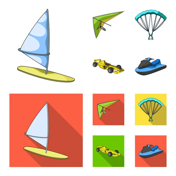 Hang glider, parachute, racing car, water scooter.Extreme sport set collection icons in cartoon,flat style vector symbol stock illustration web. — Stock Vector