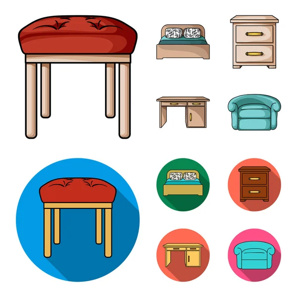 Inredning, design, säng, sovrum. Möbler och interiorset samling ikoner i tecknad, platt stil vektor symbol stock illustration web. — Stock vektor