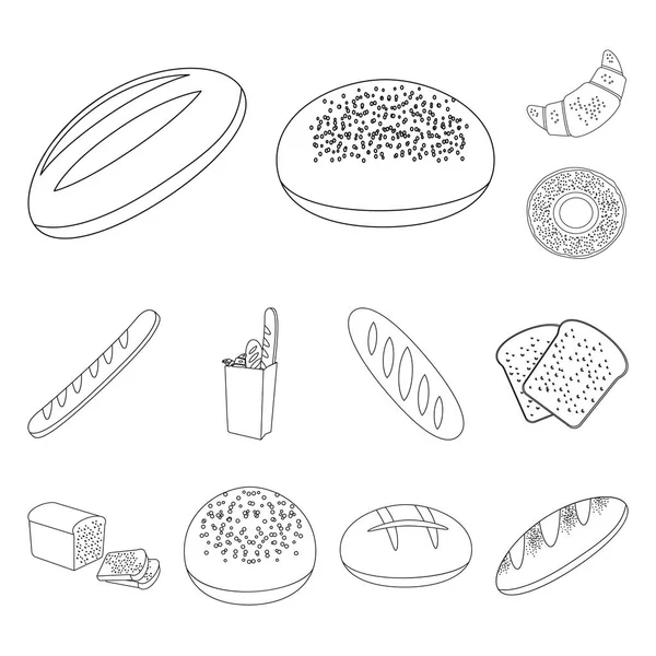 Arten von Brot umreißen Symbole in Set-Sammlung für das Design. Bäckereiprodukte Vektor Symbol stock web illustration. — Stockvektor