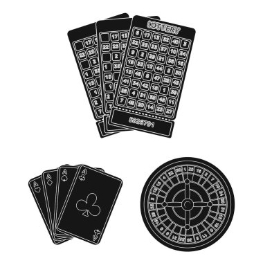 Casino ve kumar siyah simgeler set koleksiyonu tasarım için. Casino ve ekipman sembol stok web illüstrasyon vektör.