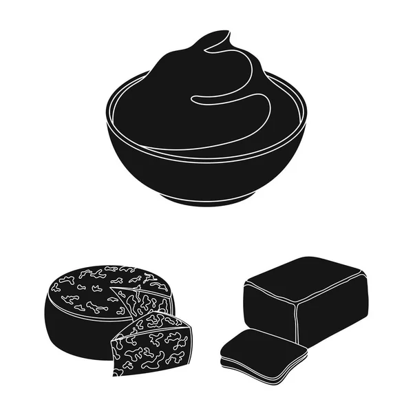 Различные виды сыра черные иконки в коллекции для design.Milk продукта векторные символы сыра веб-иллюстрации . — стоковый вектор