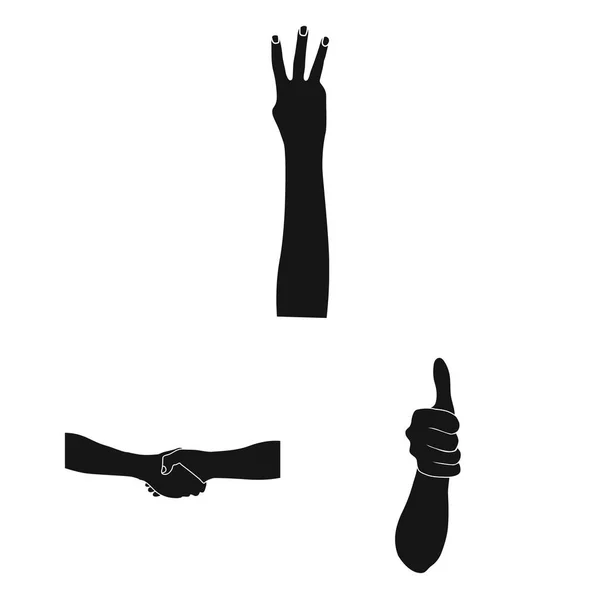 Los gestos y su significado iconos negros en la colección de conjuntos para el diseño. parte emocional de la comunicación vector símbolo stock web ilustración . — Archivo Imágenes Vectoriales