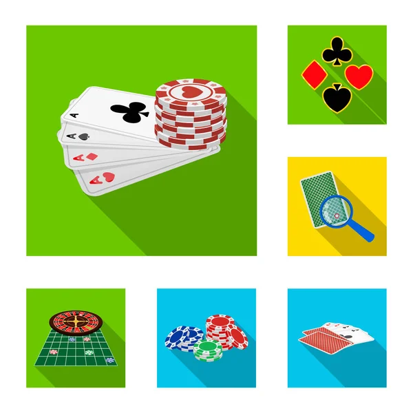 Casino und Ausrüstung flache Symbole in Set-Kollektion für Design. Glücksspiel und Geld Vektor Symbol Aktien Web Illustration. — Stockvektor