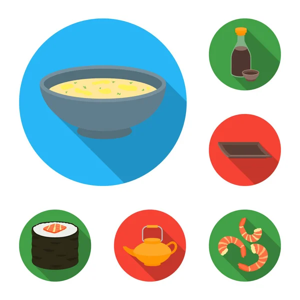 Sushi y condimentos iconos planos en la colección de conjuntos para el diseño. Alimentos de mariscos, accesorio vector símbolo stock web ilustración . — Vector de stock