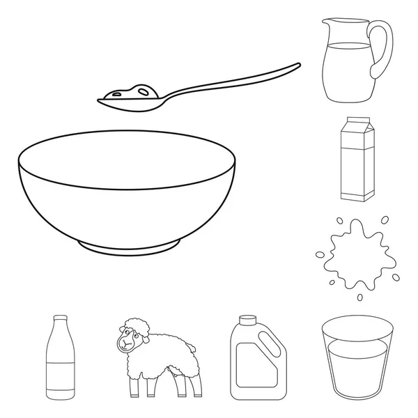 Tej termék vázlat ikonok beállítása gyűjtemény, a design.Milk és az élelmiszer-vektor jelkép honlap stock illusztráció. — Stock Vector