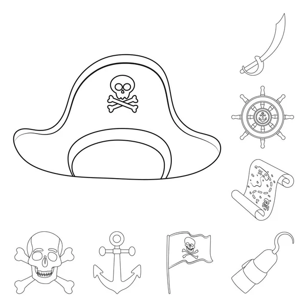 Piraten, Seeräuber umreißen Symbole in Set-Kollektion für Design. Schätze, Attribute Vektor Symbol Stock Web Illustration. — Stockvektor