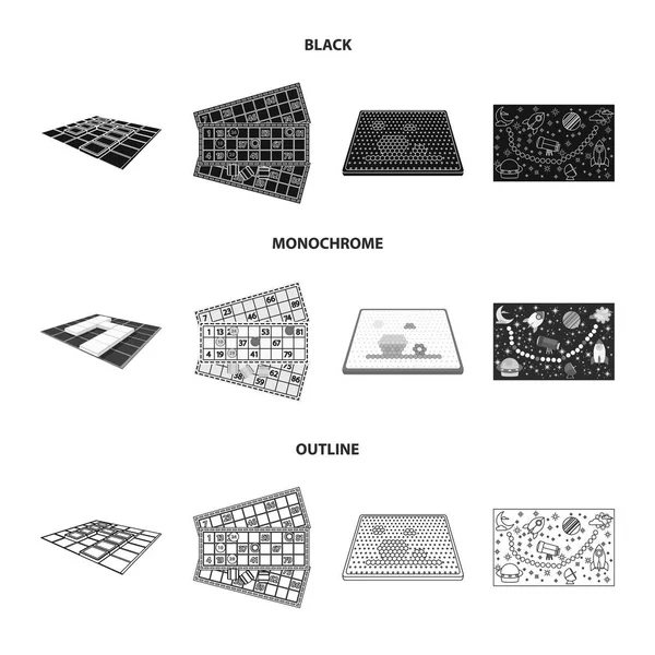 Masa oyunu siyah, siyah-beyaz set koleksiyonu tasarım için anahat simgeleri. Oyun ve eğlence sembol stok web illüstrasyon vektör. — Stok Vektör