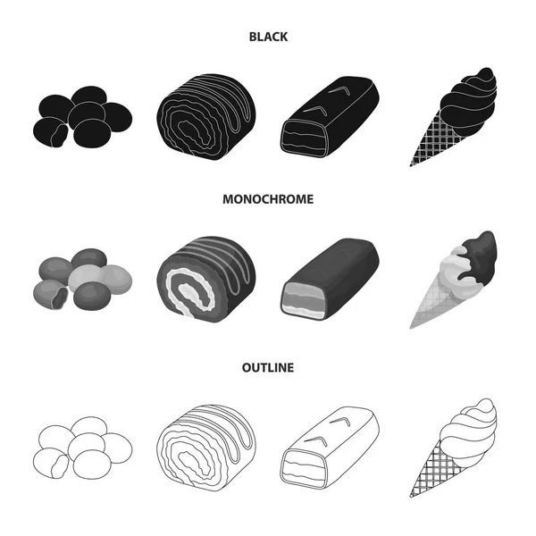 Dragee, roll, chocolate bar, ice cream. Chocolate desserts set collection icons in black,monochrome,outline style vector symbol stock illustration web. — Stock Vector