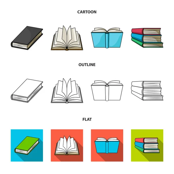 Différents types de livres. Livres mis icônes de collection en dessin animé, contour, plat style vectoriel symbole illustration web . — Image vectorielle