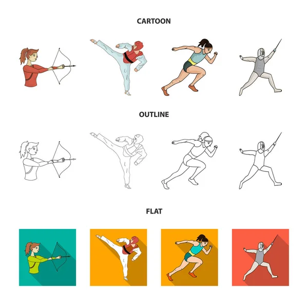 Tiro con arco, karate, correr, esgrima. Olympic sport set collection icons in cartoon, outline, flat style vector symbol stock illustration web . — Vector de stock