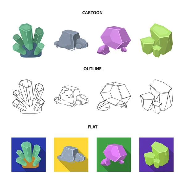 Cristalli, minerale di ferro. Minerali preziosi e un gioielliere set icone di raccolta in cartone animato, contorno, stile piatto vettore simbolo stock illustrazione web . — Vettoriale Stock