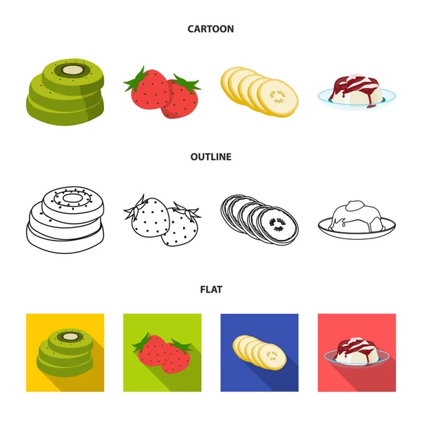 Frutas y otros alimentos. Conjunto de alimentos iconos de la colección en dibujos animados, contorno, estilo plano vector símbolo stock ilustración web . — Archivo Imágenes Vectoriales