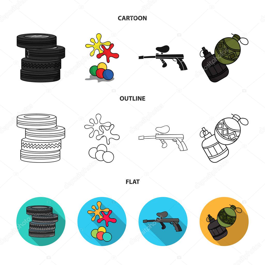 Competition, contest, equipment, tires .Paintball set collection icons in cartoon,outline,flat style vector symbol stock illustration .