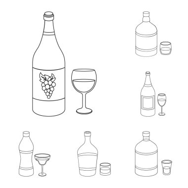 Set koleksiyonu tasarım için alkol anahat simgeleri türleri. Alkol şişeleri vektör simge stok web çizimde.