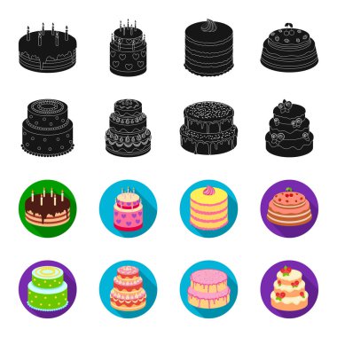 Tatlım, tatlı, krema, şeker pekmezi. Kek ülke toplama simgeler siyah, flet stil vektör simge stok çizim web içinde ayarla..