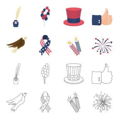 American eagle, şerit, selam. Vatanseverler günü toplama simgeler çizgi film, anahat stili vektör simge stok çizim web ayarlayın..