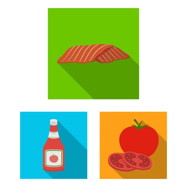 Burger a ingredience ploché ikony v nastavení kolekce pro design. Burger vaření vektor symbol akcií web ilustrace. — Stockový vektor