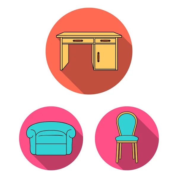 Muebles e interiores iconos planos en la colección de conjuntos para el diseño. muebles para el hogar vector símbolo stock web ilustración . — Archivo Imágenes Vectoriales