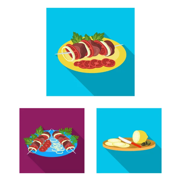 Yemek yemek düz simgeler set koleksiyonu tasarım için. Mutfak, cihazlar ve sembol stok web illüstrasyon vektör. — Stok Vektör