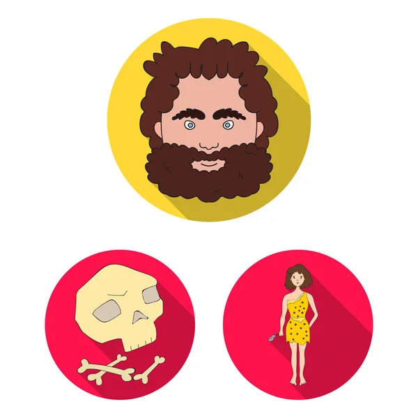 Life in the Stone Age icone piatte in collezione set per il design. Antica gente vettoriale simbolo stock web illustrazione . — Vettoriale Stock