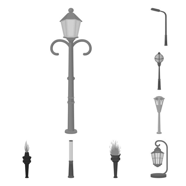 Lamp post monochrome icons in set collection for design. Lantern and lighting vector symbol stock web illustration.
