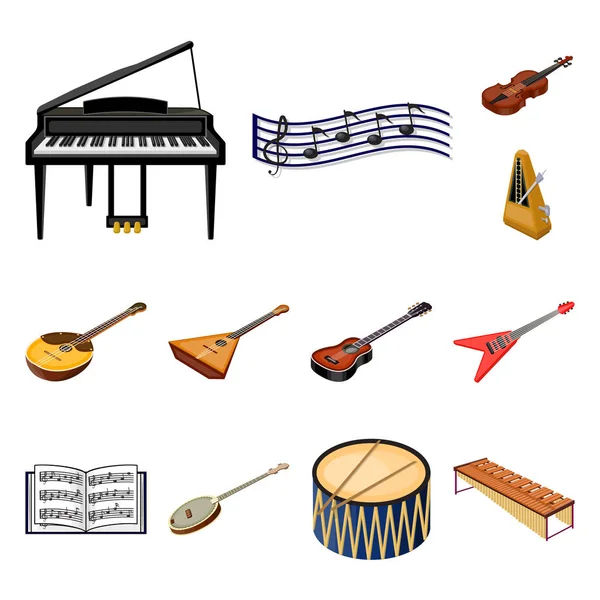 Kartun instrumen musik dalam koleksi set untuk desain. String dan Wind instrumen isometric vektor simbol saham web ilustrasi . - Stok Vektor