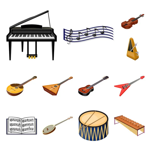 Musikinstrument Cartoon-Ikonen in Set-Kollektion für Design. Saiten- und Blasinstrument isometrisches Vektor-Symbol Stock Web Illustration. — Stockvektor