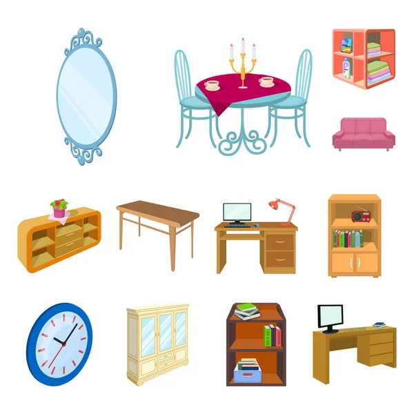 Mobili e icone dei cartoni animati interni nella collezione di set per il design. Home arredamento vettore isometrico simbolo stock web illustrazione . — Vettoriale Stock