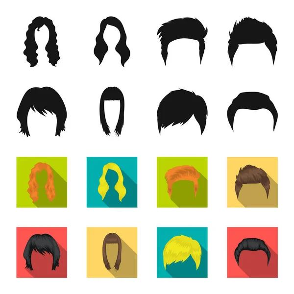 Moustache et barbe, coiffures noires, icônes flet dans la collection set pour le design. Élégante coupe de cheveux vectoriel symbole stock illustration web . — Image vectorielle