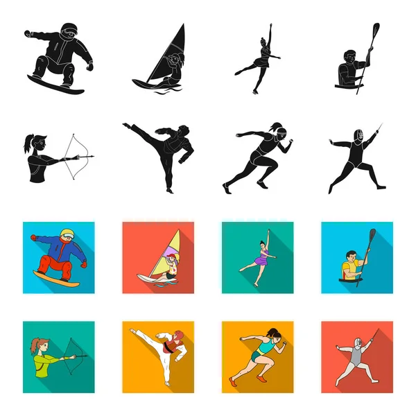 Íjászat, karate, futás, vívás. Olimpiai sport készlet gyűjtemény ikonok-ban fekete, flet stílusú vektor stock illusztráció web szimbólum. — Stock Vector