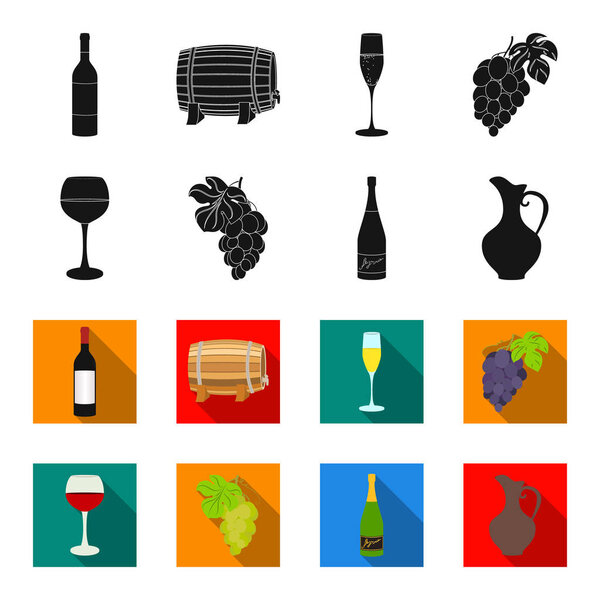 A glass of red wine, champagne, a jug of wine, a bunch. Wine production set collection icons in black,flet style vector symbol stock illustration web.