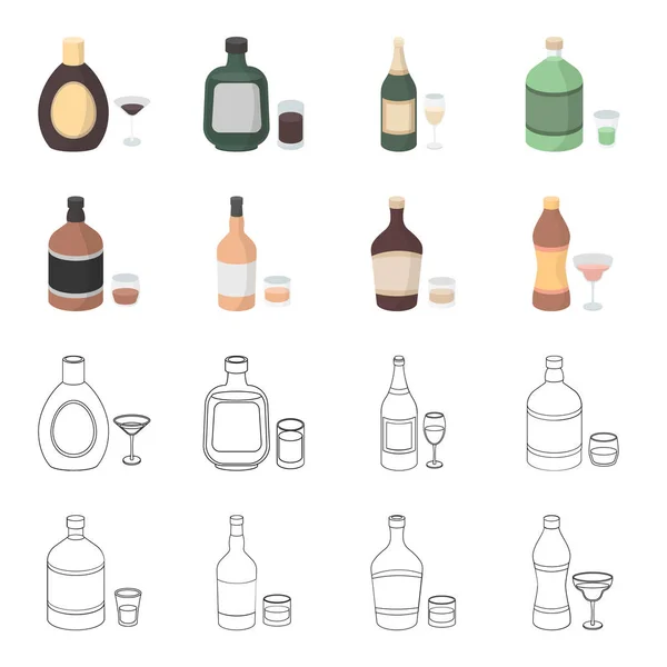 Whisky, alkohol, rum, vermut. Alkohol sada kolekce ikon v karikatuře, osnovy styl vektor symbol akcií ilustrace web. — Stockový vektor