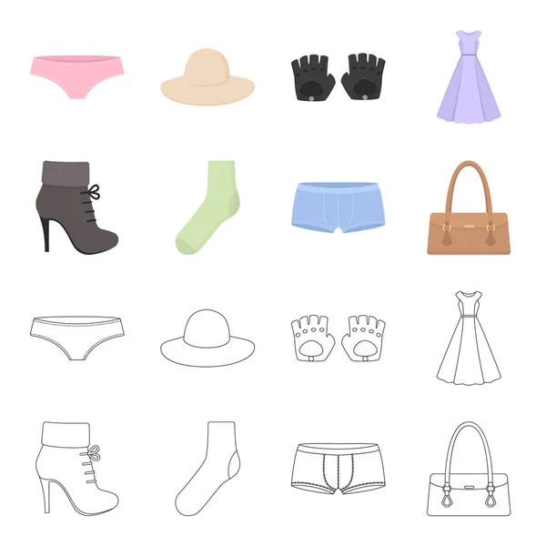 Γυναικεία μπότες, κάλτσες, σορτς, κυρίες τσάντα. Ρούχα που συλλογή εικονιδίων στο σκίτσο, περίγραμμα στυλ διάνυσμα σύμβολο μετοχής εικονογράφηση web. — Διανυσματικό Αρχείο