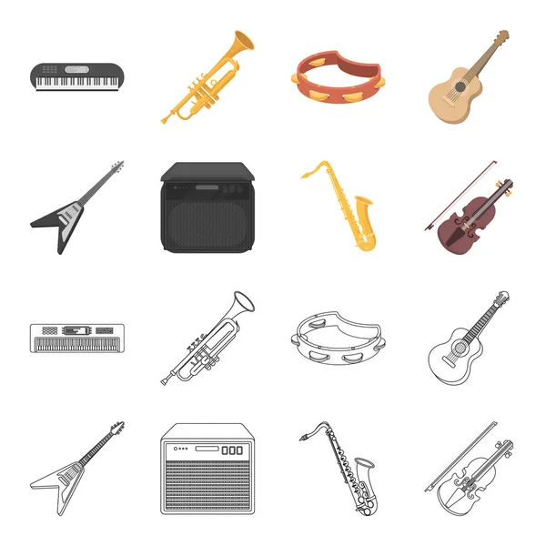 Elektrische gitaar, luidspreker, saxofoon, viool. Muziekinstrumenten instellen collectie iconen in de tekenfilm, overzicht stijl vector symbool stock illustratie web. — Stockvector