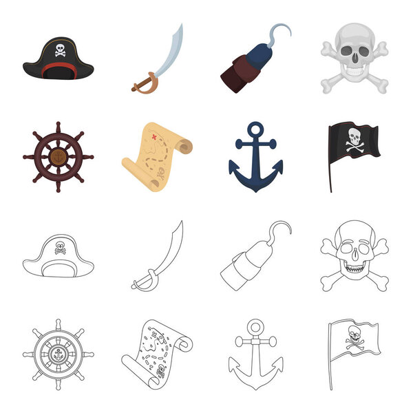 Pirate, bandit, rudder, flag .Pirates set collection icons in cartoon, outline style vector symbol stock illustration web
.