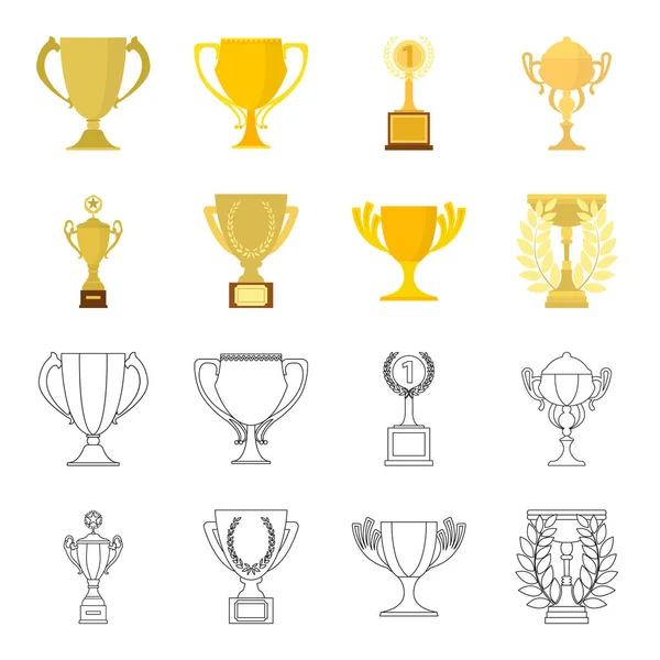 Gold Cup cartoon, disposition ikoner i set samling för design. Vinnare Cup vektor symbol lager web illustration. — Stock vektor