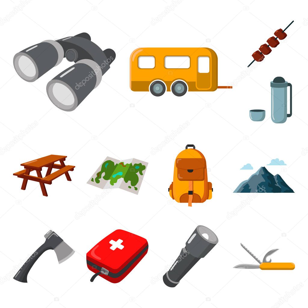 Rest in the camping cartoon icons in set collection for design. Camping and equipment vector symbol stock web illustration.