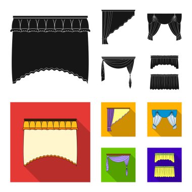 Pencere perdeleri farklı türleri. Perdeleri toplama simgeler siyah, düz stil vektör simge stok çizim web içinde ayarla..