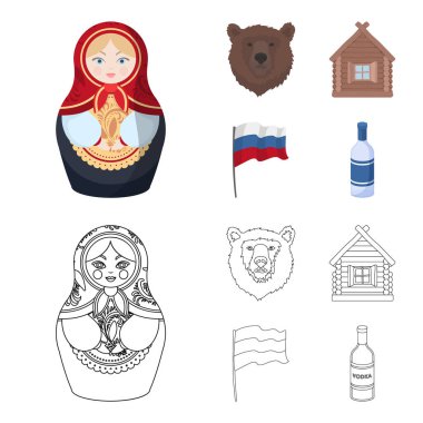 Rusya, ülke, ulus, matryoshka. Rusya ülke toplama simgeler çizgi film, anahat stili vektör simge stok çizim web ayarla..