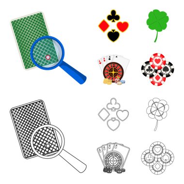 Heyecan, casino, oyun ve diğer web simgesi karikatür, anahat stili. Hile, eğlence, eğlence, küme koleksiyon simgeler.