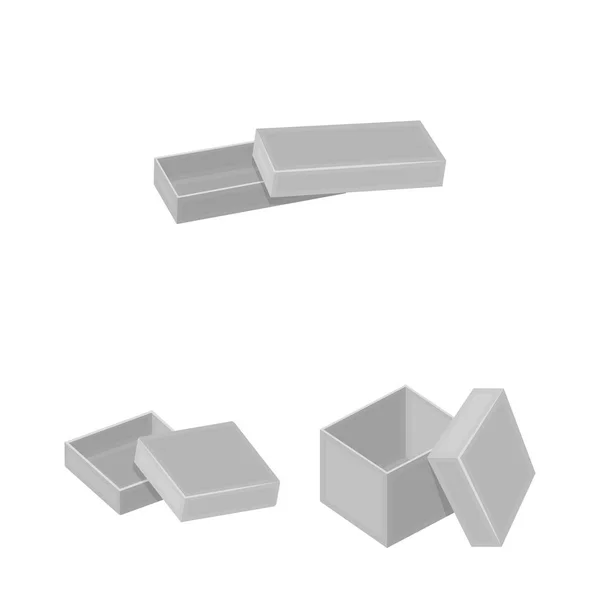 Verschiedene boxen monochrome symbole in set sammlung für design. Verpackung box vektor symbol stock web illustration. — Stockvektor