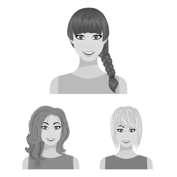 Типы женских причесок монохромные иконы в наборе коллекции для оформления. Внешний вид веб-иллюстрации женского векторного символа . — стоковый вектор