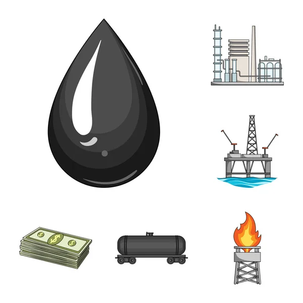 Ícones de desenhos animados da indústria do petróleo na coleção de conjuntos para design. Equipamento e produção de óleo símbolo vetorial web ilustração . — Vetor de Stock