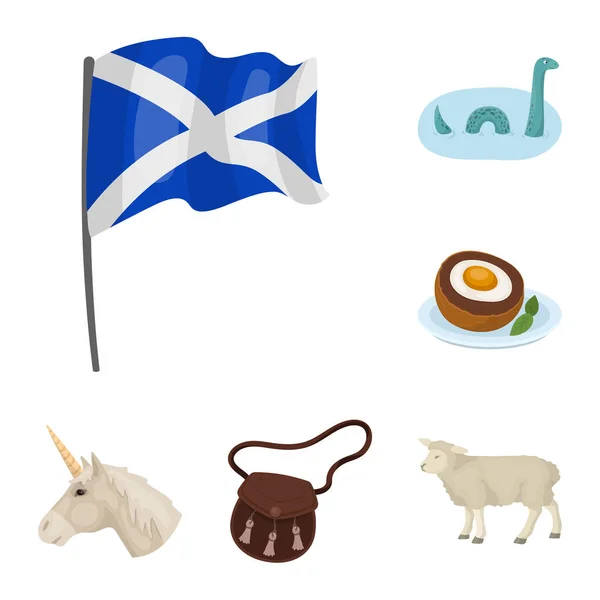 Land Schotland cartoon pictogrammen in set collectie voor design. Sightseeing, vector cultuur en traditie symbool voorraad web illustratie. — Stockvector