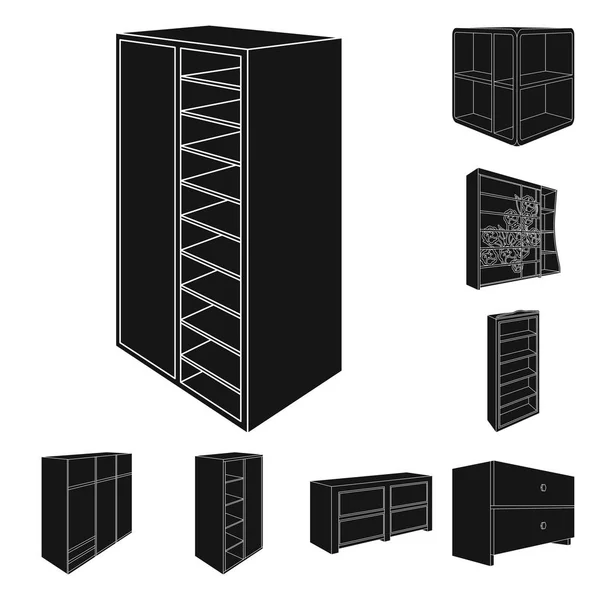 Móveis de quarto ícones pretos na coleção de conjuntos para design. Mobília de madeira moderna símbolo vetorial isométrico ilustração web estoque . — Vetor de Stock