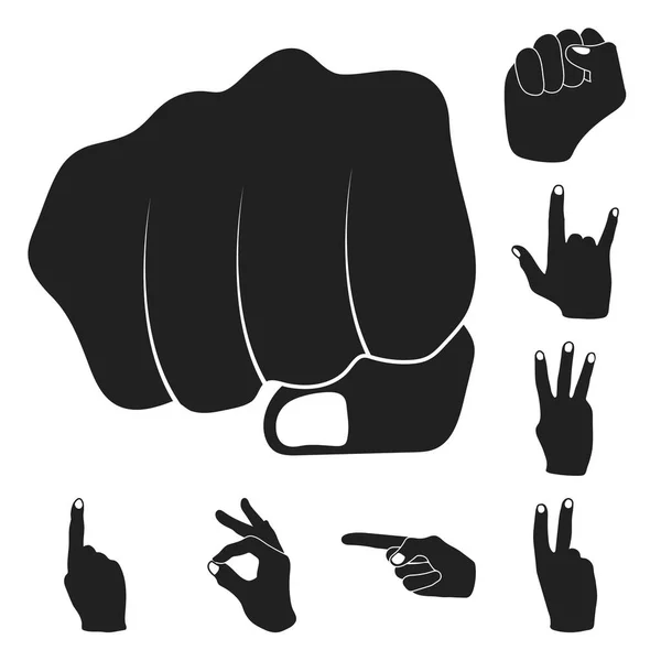 Set koleksiyonu tasarım için el jest siyah simgeler. Palmiye ve parmak sembol stok web illüstrasyon vektör. — Stok Vektör